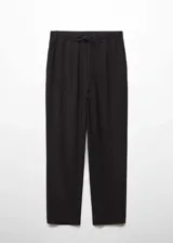 Pantalón negro de corte recto, con cintura elástica ajustable con cordón.
