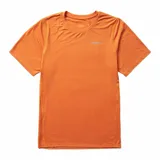 Remera técnica de manga corta Merrell, color naranja, con cuello redondo y logo de la marca estampado en el pecho. Confeccionada con tecnología Drirelease para control de humedad, protección UPF30+ y costuras planas para mayor comodidad.