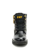 Bota Caterpillar modelo Grader Ws Embellish, color negro, de caña media con cordones, hebillas doradas ajustables, tachas metálicas decorativas y suela track de goma.