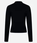 Blusa negra de rib de viscosa sostenible, con cuello alto y mangas largas.