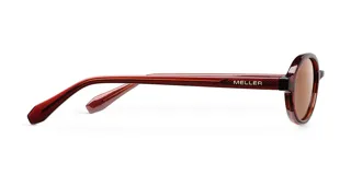 Lentes de sol con montura ovalada de acetato color marrón oscuro (maroon) y lentes polarizadas color marrón.