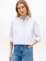 Camisa clásica de algodón Tommy Hilfiger con diseño de rayas Ithaca en color celeste y blanco, de manga larga y cierre frontal con botones.