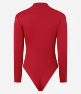 Body de manga larga confeccionado en poliamida y elastano, con cuello alto y diseño con fruncidos en hombros y laterales. Prenda versátil de calce ajustado.