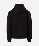 Campera bomber con capucha confeccionada en tejido técnico estructurado. Presenta cierre frontal con cremallera, bolsillos laterales y puños y cintura con elástico. Diseño versátil de corte estándar.