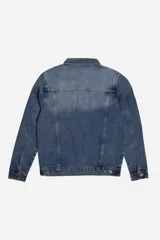 Campera de jean negra de calce regular, con bolsillos laterales y frontales, logo en grifa de cuero y composición 100% algodón.