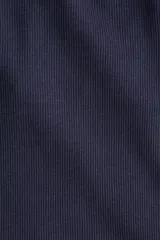 Top strapless de punto acanalado color azul marino, con borde superior curvo y forro parcial.