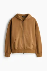 Campera con capucha H&M de corte oversized, color marrón, con cierre frontal y bolsillos tipo canguro.