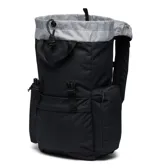Mochila Columbia de 28 litros, color negro, con compartimento para computadora portátil, espalda acolchada, bolsillos laterales con cierre y correas ajustables.