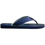 Ojotas Havaianas Urban Print con base verde militar y verde lima, con tiras gruesas verde militar.
