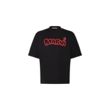 Remera de manga corta Marni de corte holgado en color negro, con cuello redondo y el logotipo de la marca impreso en el pecho en color rojo con contorno.