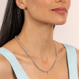 Collar de plata 925 con piedras aguamarina y dije de piedra de la luna en forma de gota.