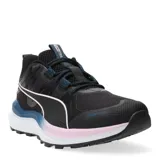 Championes de running Puma modelo Reflect Lite, color negro con detalles en azul y rosado. Presentan una parte superior de malla y material sintético, con entresuela de espuma EVA PUMALite y suela de goma con tecnología Protread para mayor tracción.