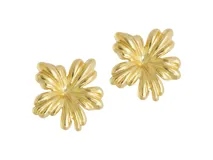 Aros de acero con baño de oro, diseño de flor.