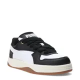 Championes Puma modelo Park Luna, con diseño urbano inspirado en el skate. Presentan una capellada blanca con el icónico formstrip de la marca en color negro, cordones gruesos, entresuela en tono crema y suela de goma color caramelo.