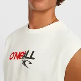 Musculosa O'Neill de corte amplio y sin mangas, color blanco, con logo estampado en el pecho en tonos rojo y negro.