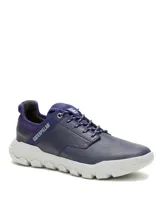 Championes Caterpillar modelo Hex Lite Leather, color azul con suela chunky blanca y detalles en negro. Confeccionados en cuero y material textil, con cordones y la marca grabada en el lateral.