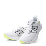 Championes New Balance modelo 460, color blanco con logo 'N' negro y detalles en amarillo flúor en la suela y el talón. Presentan una capellada de malla transpirable y cordones blancos.