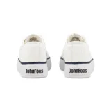 Zapatillas urbanas de lona blanca con suela de plataforma, forrería de algodón blanco, plantilla extraíble de eva y base textil, cordones de algodón blanco, etiqueta textil con logo en la lengüeta, ojalillera de aluminio y suela exterior de caucho vulcanizado de alta resistencia.