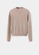 Jersey de punto lúrex, color tostado, con cuello redondo y manga larga.