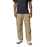 Pantalón convertible Columbia modelo Acker Rock Convert, color beige, de corte holgado y diseño cargo con múltiples bolsillos, bolsillos laterales con solapa y parche de la marca. Las perneras se desmontan mediante cremalleras para convertirlo en short.