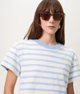 Blusa rayada Marfinno de algodón con cuello redondo en contraste y mangas cortas, de corte slim y diseño clásico.