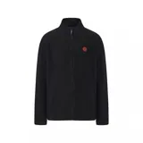 Campera polar Hurley modelo Terra, color negro, con cuello alto, cierre frontal completo, bolsillos laterales y un parche hexagonal de cuero sintético en el pecho.