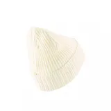 Gorro de lana gris con textura acanalada y logo de Puma en etiqueta rectangular negra en el frente.