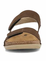Sandalias planas de mujer modelo Evana Brown, de color marrón, con tiras ajustables con cierre de contacto, plantilla contorneada y suela texturizada.