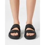 Chancletas tipo gomones de diseño ergonómico, color verde oliva, con doble tira ancha en el empeine y tira trasera ajustable. Fabricadas en material sintético antideslizante con suela de plataforma.