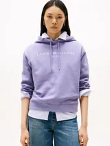 Buzo con capucha Tommy Hilfiger color lila con logo bordado en el pecho.