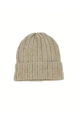 Gorro de lana tejido en punto acanalado, con diseño clásico y borde doblado.