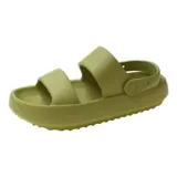 Chancletas tipo gomones de diseño ergonómico, color verde oliva, con doble tira ancha en el empeine y tira trasera ajustable. Fabricadas en material sintético antideslizante con suela de plataforma.