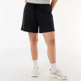 Short de felpa ligero negro, de talle alto con cintura elástica y cordón ajustable.