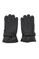 Guantes de invierno acolchados color negro, con cierre lateral y ajuste de velcro en la muñeca.
