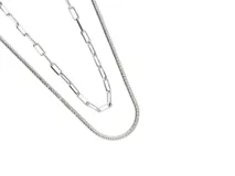 Collar de plata 925 con doble cadena, una de colita de ratón y otra de eslabones.