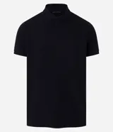 Remera polo slim negra de algodón con textura acanalada, cuello clásico con botones y mangas cortas.