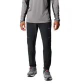 Pantalón Columbia Three Pitch Pant de color negro, diseñado para senderismo, con tecnología Omni-Shade UPF 50 y Omni-Shield que repele la humedad. Cuenta con cintura elástica con cordón interior, bolsillos para objetos pequeños, bolsillo de seguridad con cremallera, rodillas articuladas, cremalleras en las piernas y detalles reflectantes.