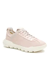 Sneaker Caterpillar modelo Hex Lite Qt para mujer, en color rosado. Presenta capellada de gamuza con revestimiento metalizado, cordones tono sobre tono y suela chunky de EVA color blanco con diseño texturizado.