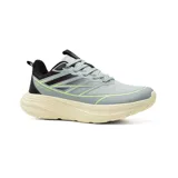 Championes deportivos American Sport modelo Magno, color gris con detalles en negro y verde flúor, entresuela gruesa beige y tecnología Memory Foam.