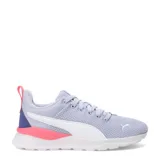 Championes deportivos Puma Anzarun Lite, confeccionados en malla textil azul marino con detalles en rosa y verde agua. Presentan el logo de la marca en el lateral y en la puntera, con suela blanca de espuma EVA.