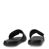 Sandalias Puma modelo Royalcat Comfort 2, color negro con detalles en gris. Presentan una banda superior ajustable con el logo de la marca en relieve y una plantilla ergonómica diseñada para mayor comodidad.