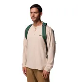 Mochila Columbia modelo Zigzag II de 30 litros, color verde, diseñada para uso urbano y actividades al aire libre. Cuenta con dos compartimentos principales, funda acolchada para computadora portátil, bolsillos para botellas de agua y detalles reflectantes.