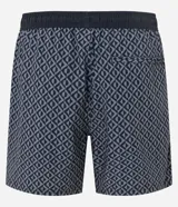 Bermuda de baño masculina confeccionada en microfibra, con estampado geométrico, cintura elástica con cordón ajustable y bolsillo lateral.