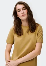 Remera de manga corta color marrón, con cuello redondo y diseño liso.
