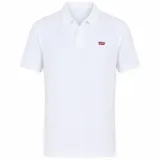 Chomba Levi's de corte regular, color blanco, con manga corta, cuello con solapa y botonadura frontal parcial. Cuenta con el logotipo Batwing bordado en pequeño en el pecho.