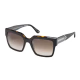 Lentes de sol Teresa Calandra modelo Becca, con armazón cuadrado de acetato en tono ébano y detalles carey en la parte superior. Lentes degradadas en tono marrón.