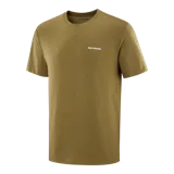 Remera de manga corta Salomon en color verde militar, con cuello redondo y el logotipo de la marca impreso en blanco en el pecho.