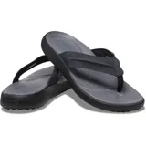 Chancletas Crocs modelo Yukon Vista II Lr Flip, color negro, con parte superior de piel sintética y detalles de costuras. Cuentan con plantilla LiteRide y suela moldeada Croslite.