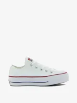 Zapatillas Converse Chuck Taylor All Star Lift, color blanco, con plataforma y detalles en rojo y azul.