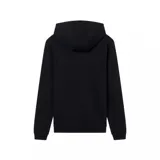 Sudadera con capucha (canguro) de color negro, corte estándar, con bolsillo canguro frontal. Presenta el logo grande de EA7 Emporio Armani en color dorado/beige en el pecho, con el texto 'EMPORIO ARMANI' debajo.